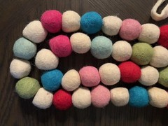 Felted Wool Pom Pom Garland Mini Ball 1”- 6 feet Christmas Holiday Multi-Colored