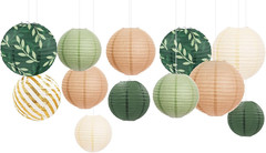Party Decorations Paper Lanterns Set,12Pcs Sage Green Brown Chinese Japanese Han