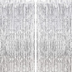 2pcs 3ft x 8.3ft Silver Tinsel Foil Fringe Curtains Streamers Backdrop for