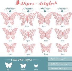 Magical 3D Pink Butterfly Wall Decor Set – Perfect for Celebrations, 48 Pcs