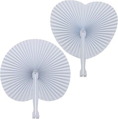 White Folding Fans – Heart & Round Shaped, 100 Pack