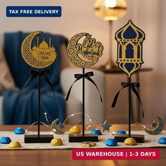 Smile Ramadan Wooden Decorations Eid Mubarak, Islamic Ramadan Tiered Tray Decor
