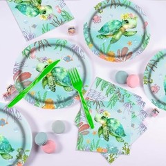 140pcs Ocean Turtle Birthday Party Supplies – Under the Sea Decor, Plates, Napki