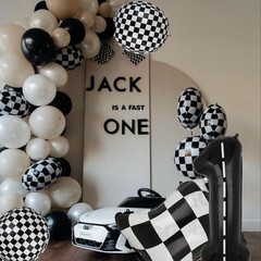 Black and White Checkered Balloons 9 Pcs 4D Checker Balloon Chequered Flag Ba…