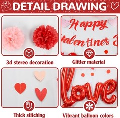 119Pcs Valentines Day Decorations Set, Office Hanging Heart Swirls, Red