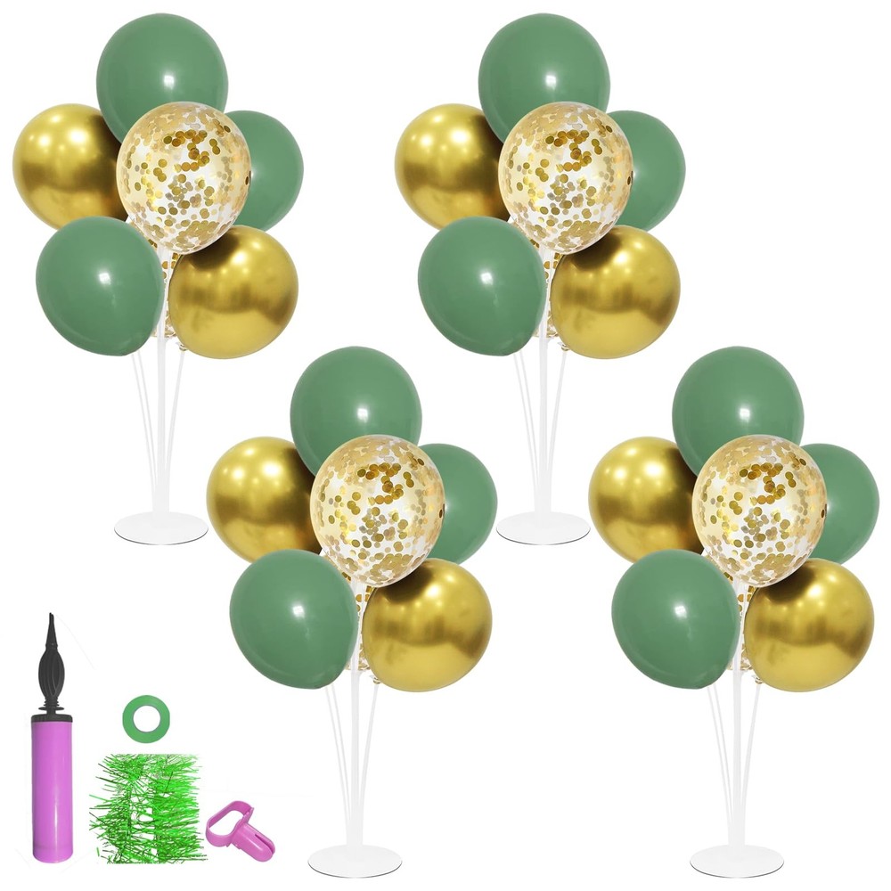 Green and Gold Party Decorations, 4 Set Balloon Stand with Pump and Green Gol…