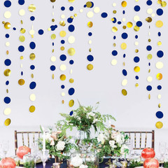 46 Ft Navy Blue and Gold Circle Dots Garland Royal Blue Hanging Paper Polka Dot