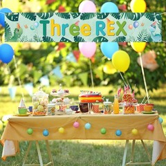 WeBenison Large Three Rex Banner/Dinosaur 3rd Birthday Garden Backdrop Banner/Ju