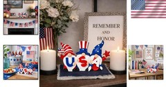 Charming 4″ Patriotic Gnome Statue Set for Memorial Day and Independence Day
