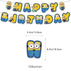 Minions Cartoon Character Birthday Party Supplies Set Banner Balloon Cake Topper