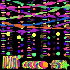 700ft Neon Garland Glow in Dark Streamers UV Reactive Round Dot Star Kit Bann…