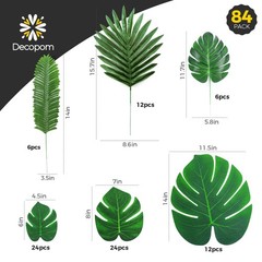 Decopom Palm Leaves Artificial Tropical Monstera-84Pcs 6 Kinds Large Green