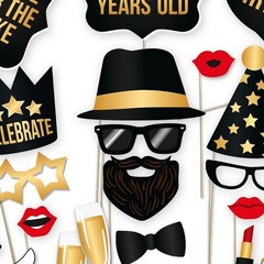 34pcs Black Photo Booth Props 30th 40th 50th Adult Birthday Fun Party Games Prop