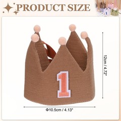 1st Birthday Crown Hat Reusable Party Hats with Elastic Band, Brown