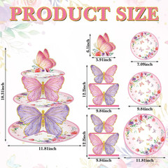 1 Pcs 3 Tier Butterfly Cupcake Stand Butterfly Birthday Decorations Spring Cupca