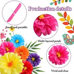 12 Pcs Large Mexican Tissue Paper Flowers 20″ 10″ Giant Colorful Fiesta Paper…