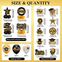 Graduation Decorations 2026 Gold Themed Set – Congrats Grad Banner,