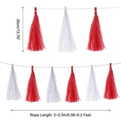 20Pcs White Red Tassel Garland Banner with Rope