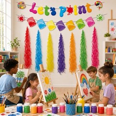 Rainbow Paint Splatter Kids Party Banner Set Hanging Swirl Decorations