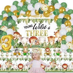 Young Wild and Three Birthday Decorations for Boys Girls, 157 Pcs Jungle Safa…