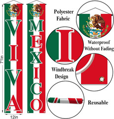 Vohado Viva Mexico Front Door Banner Mexican Independence Day Decoration Sept…