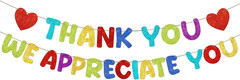 Colorful Pre-Strung Glitter Thank You Banner for Employee Appreciation Events