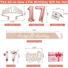 Memorable 17th Birthday Celebration Kit: Tiara, Sash, Balloons & Topper Included
