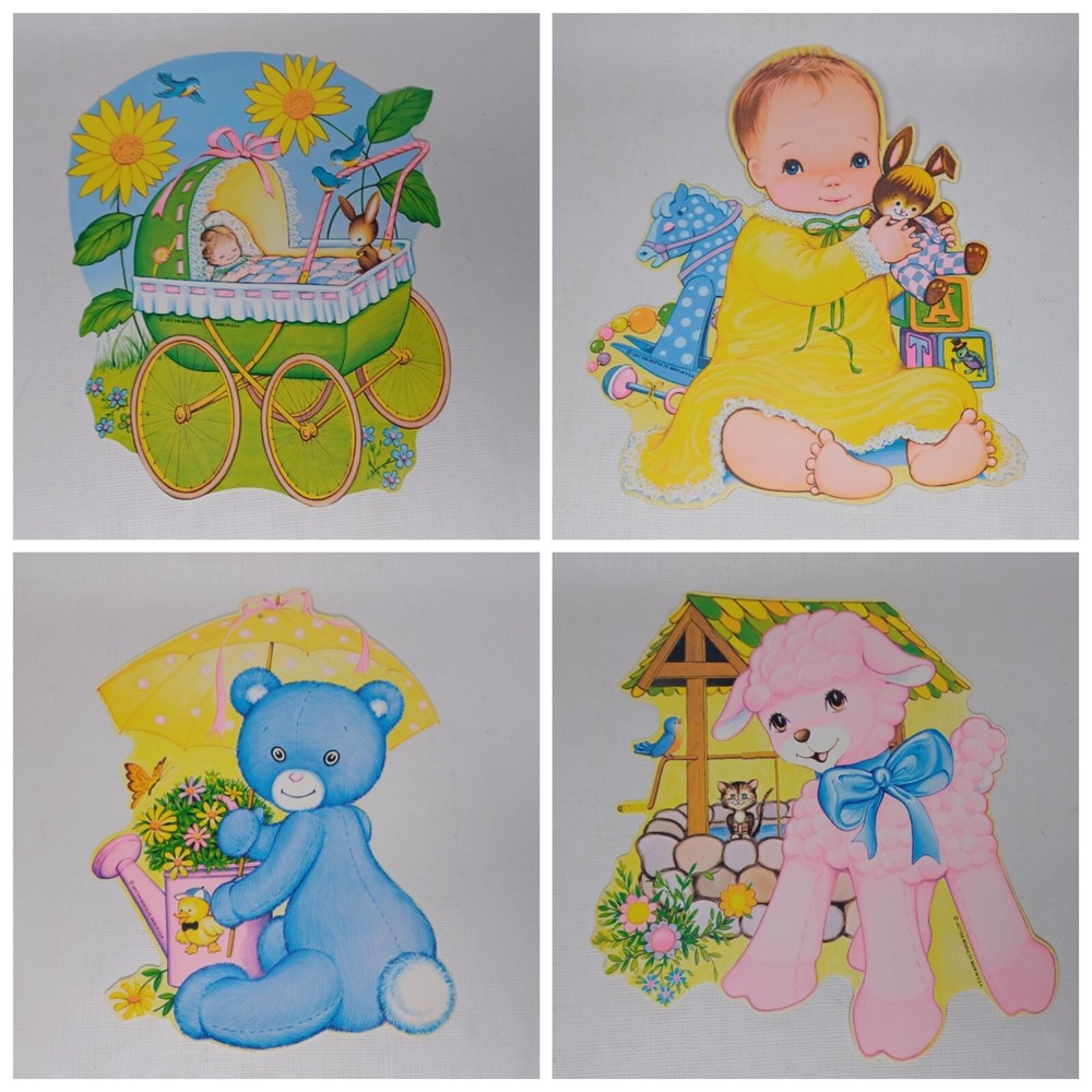 Vintage 1977 Beistle Co. Baby Shower Decor Paper Decorations Lot Of 4