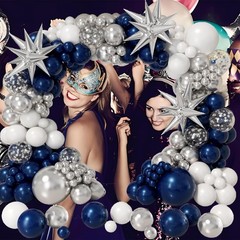 Navy Blue and Silver Balloon Garland Arch Kit 158pcs with Blue White Silver C…
