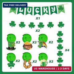 31Pcs St Patricks Day Decorations Pre-Assembled Shamrock Lucky Banner Garlands &