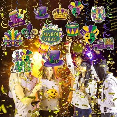 30pcs Mardi Gras Decorations Party Supplies Mardi Gras Tinsel Garland Hanging Sw