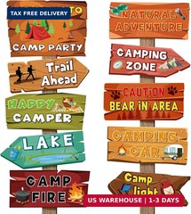 Hooqict 20 Pieces Camping Themed Party Decorations Camping Party Directional Sig