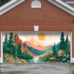 7×16 FT Mountain Sunrise Garage Door Banner – Forest River Landscape Art, Lar…