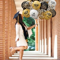 20 Graduation Party Balloons Decorations 12 Inch Black White Gold College Kids