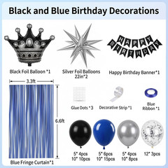 Navy Blue Birthday Decorations for Men with Black Metallic Silver Navy Blue