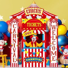 4Pcs Carnival Circus Tent Decorations Include Red and White Striped Porch