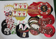 Poker party Decorations 16 spiral hanging with chips, dice, cards. + 14 metalic