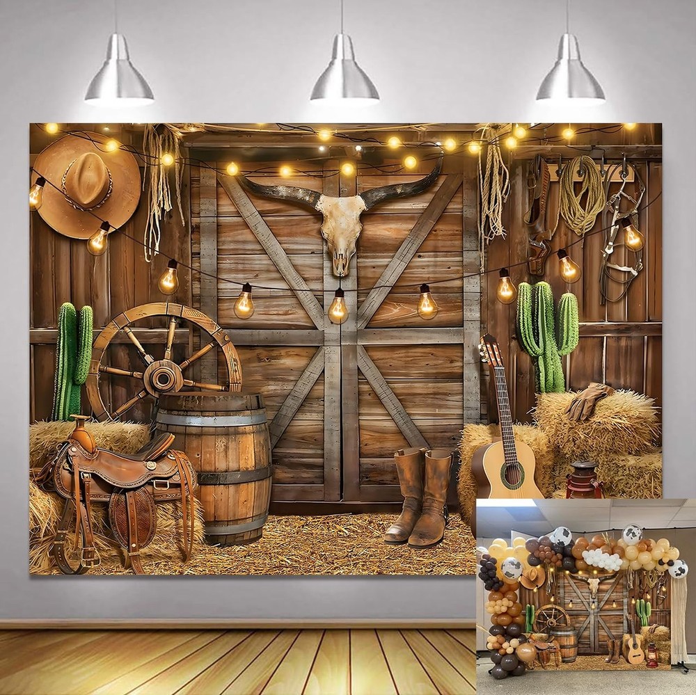 Western Cowboy Backdrop 7x5ft Banner Rustic Wooden Barn House Photography Bac…
