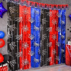 Red Black Blue Spider Web Fringe Curtains 2 Pack Photo Booth Backdrop