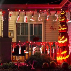 [Timer & 8 Modes] Halloween Party Decorations Bloody Banner with 50LED Red St…