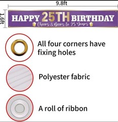 Large 9.8 x 1.6ft 25th Birthday Banner Party Supplies Cheers & Beers to 25 Years