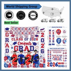 Elegant Red & Blue 2026 Graduation Decor: Banners, Balloons, and Backdrops