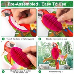 6 Pieces Hawaiian Tropical Parrot Honeycomb Decorations, Luau Party Decorations