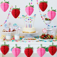 Strawberry Honeycomb Decorations, 14 PCS, 6 Inch, Red, Pink, Tissue Ball