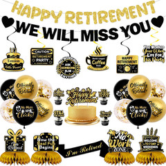 Retirement Party Decorations Men Women, Black Gold Happy Retirement Decorations,