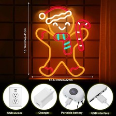 Christmas LED Sign Neon Light Bedside Night Lamp Room Home Wall Decor Lights USB