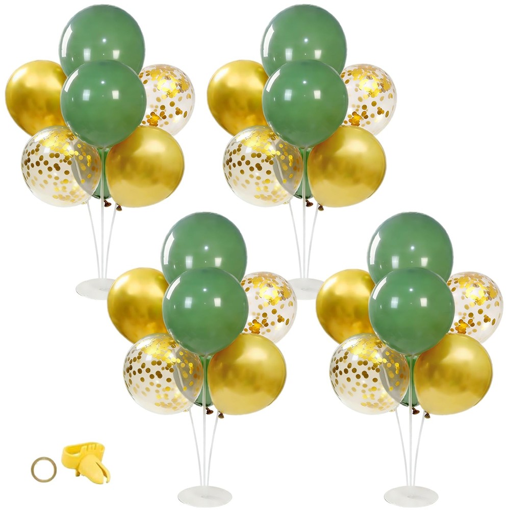 4 Set Green and Gold Balloon Centerpieces for Table Prom, Balloon Stand Cente…