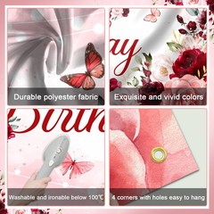 Avezano Floral Happy Birthday Banner for Women Girls Rose Gold 6×3.6ft, Pink