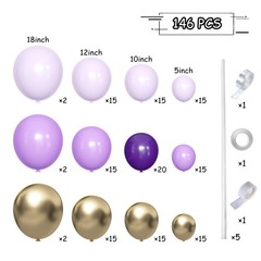 Grey Violet Maca Purple Gold Balloons Garland Arch Kit, 146Pcs Latex Balloons…