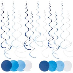48 PCS Blue Hanging Swirl Party Decorations Ombre Felt Ceiling Streamers